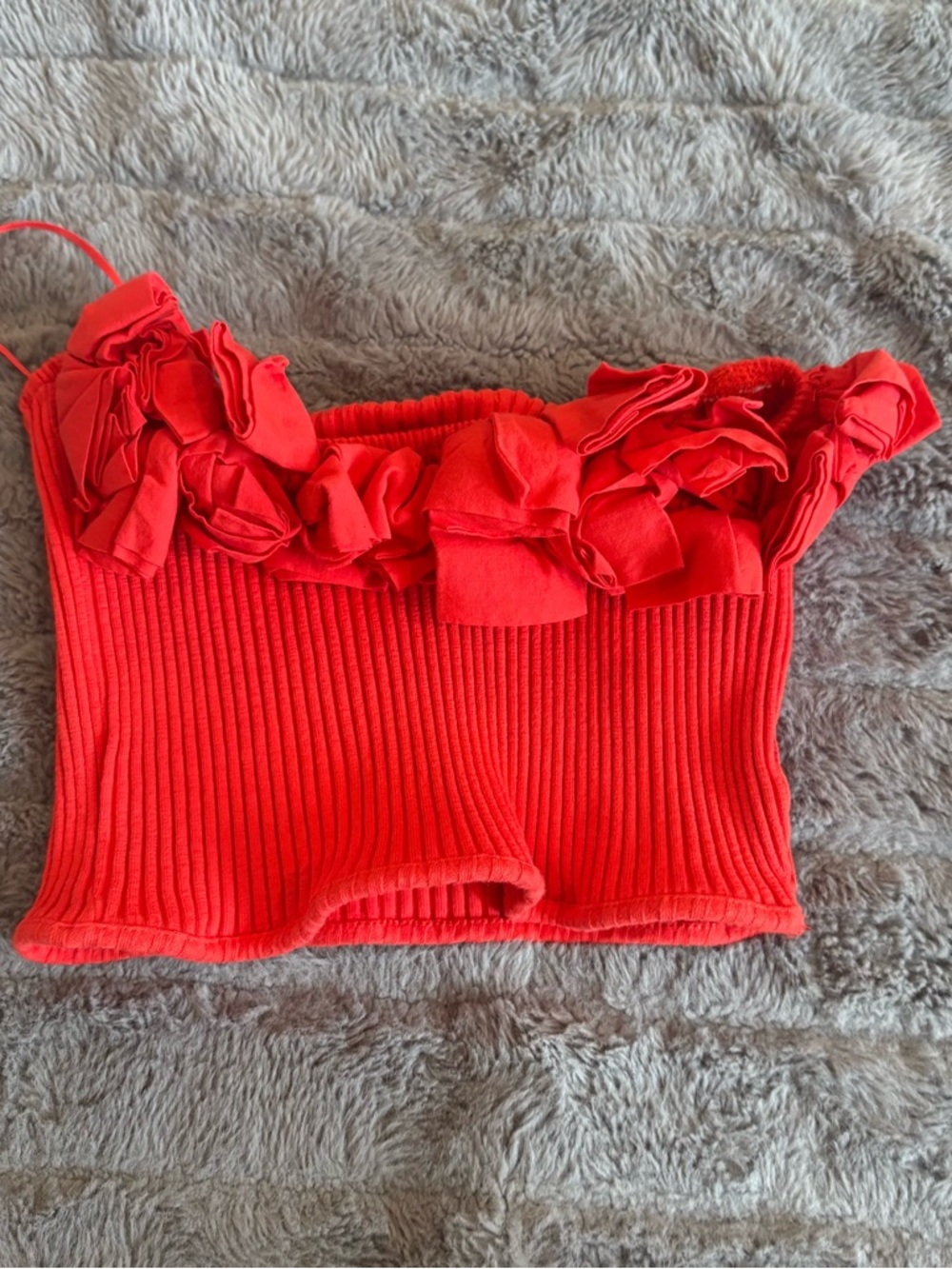 Zara Red Off-Shoulder Ruffle Crop Top - Picture 3 of 9